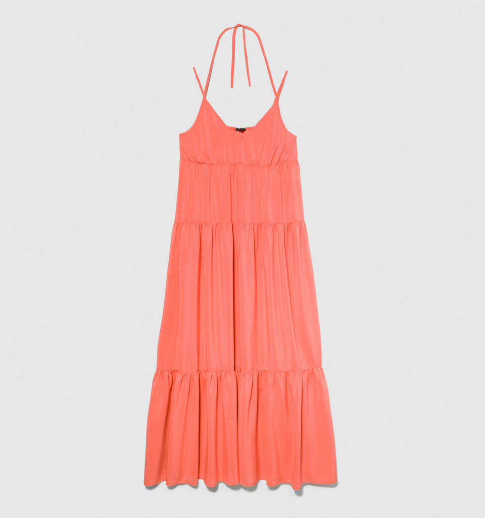 Long dress with ruffle - women's long dresses - Coral | Sisley image number 6